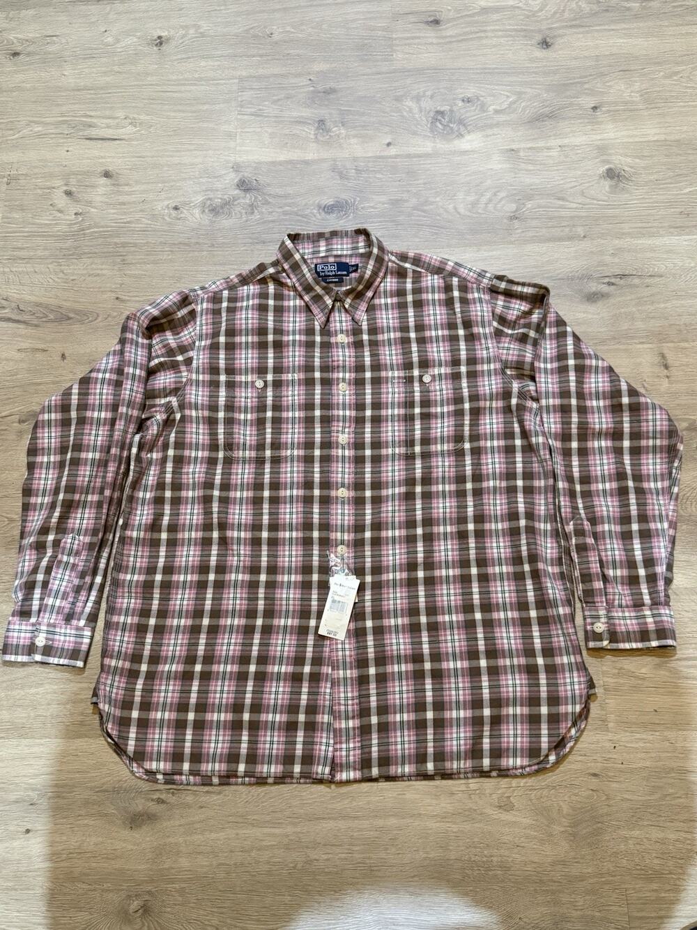 Vintage Polo by Ralph Lauren Emmons Plaid Button Up shirt Mens XL Pink Brown